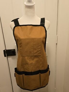 Canvas Garden Utility Apron with Pocket and Tool Pouches - Tan/Black